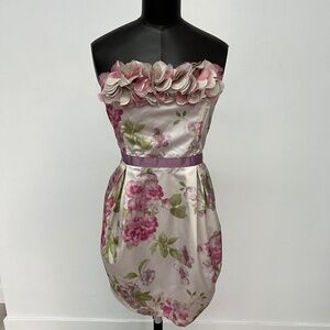 Floral Strapless Cocktail Dress | 3D Appliqué Neckline | Elegant Garden Party
